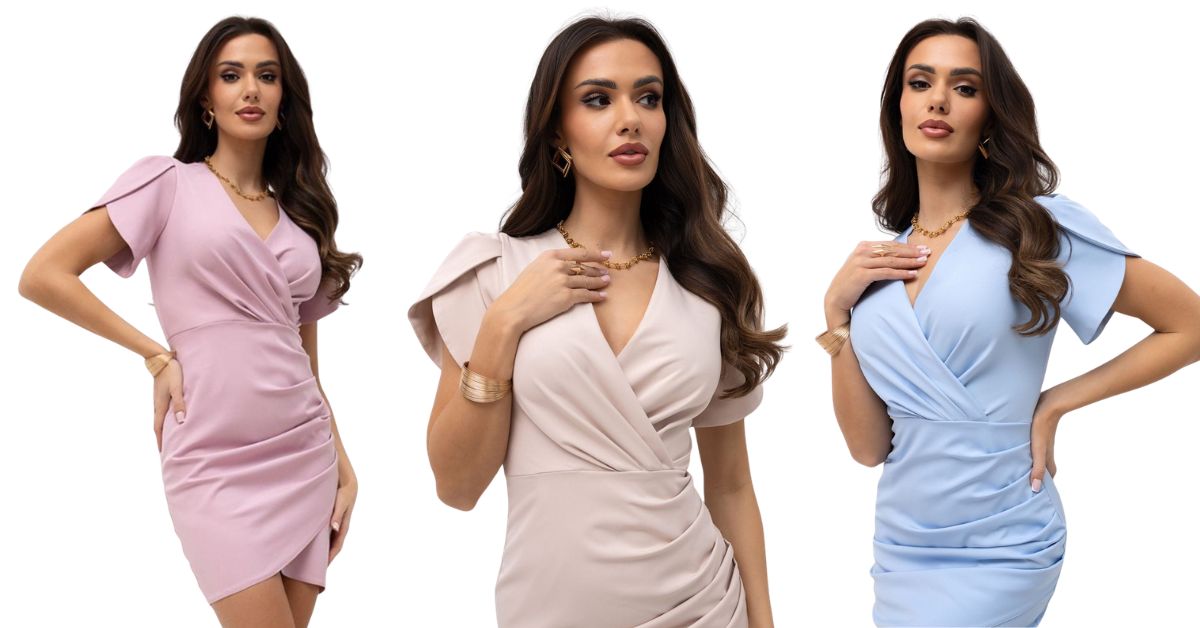 Sukienka mini na komunię Kelly krótki rękaw marszczenia